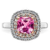 14K  Diamond and Created Pink Sapphire Ring