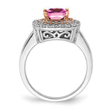 14K  Diamond and Created Pink Sapphire Ring