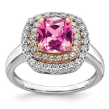 14K  Diamond and Created Pink Sapphire Ring