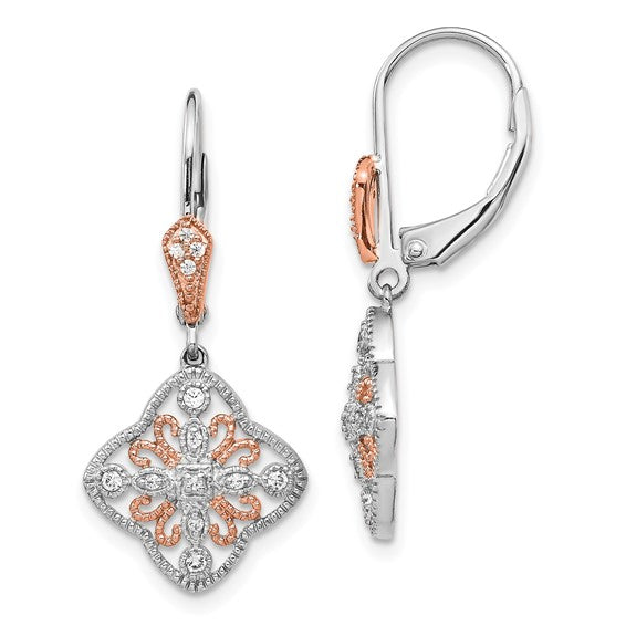 14k White Gold with Rose Rhodium Diamond Leverback Earrings – RAZA