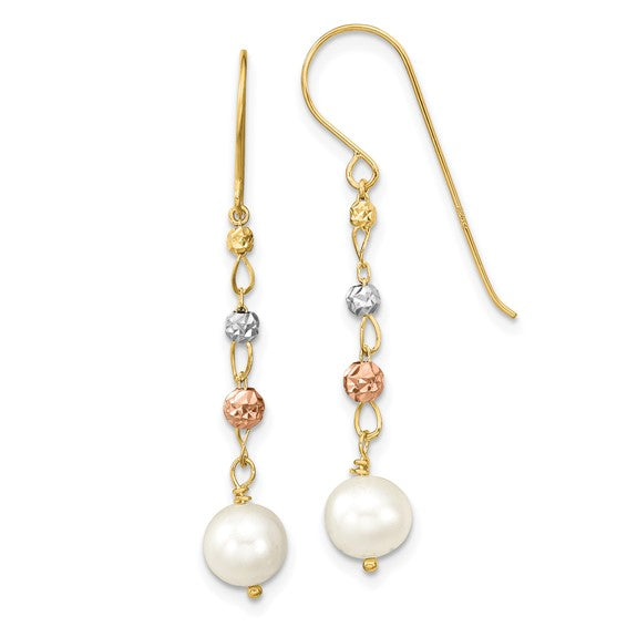 14K Two Tone D/C Freshwater Cultured Pearls Dangle Earri